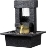 Indoor Tabletop Water Fountain with LED Light – Modern Black Desk Waterfall Feat... - Image 8
