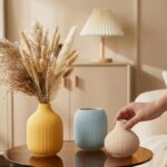 Colorful Small Ceramic Vases Set of 3, Matte Vertical Ribbed, Minimalist for Pam... - Image 3