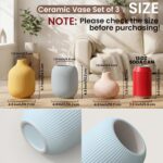 Colorful Small Ceramic Vases Set of 3, Matte Vertical Ribbed, Minimalist for Pam... - Image 4