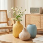 Colorful Small Ceramic Vases Set of 3, Matte Vertical Ribbed, Minimalist for Pam... - Image 8