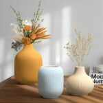 Colorful Small Ceramic Vases Set of 3, Matte Vertical Ribbed, Minimalist for Pam... - Image 9