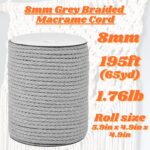 CAQUBO Braided Macrame Cord 8mm x 65 Yards, Grey, Unbleached Natural Braided Cot... - Image 3
