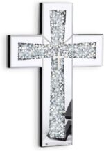 Aeveco Cross Wall Decor, Silver Mirrored Cross for Living Room, Crystal Crush Di... - Image 3