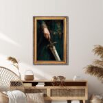 Large Gold Framed Victorian Feminist Woman Wall Art Vintage Royal Medieval Sword... - Image 5