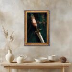 Large Gold Framed Victorian Feminist Woman Wall Art Vintage Royal Medieval Sword... - Image 6
