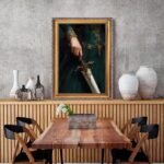 Large Gold Framed Victorian Feminist Woman Wall Art Vintage Royal Medieval Sword... - Image 8