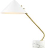 SAFAVIEH Lighting Collection Shields White/Brass 21-inch Table Lamp (LED Bulb In... - Image 4