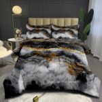 CCoutueChen Black Grey Marble Comforter Set King Size Gold Glitter Marbling Bedd... - Image 3