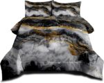 CCoutueChen Black Grey Marble Comforter Set King Size Gold Glitter Marbling Bedd... - Image 4