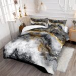 CCoutueChen Black Grey Marble Comforter Set King Size Gold Glitter Marbling Bedd... - Image 5