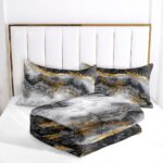 CCoutueChen Black Grey Marble Comforter Set King Size Gold Glitter Marbling Bedd... - Image 7