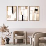 FWIEXA Modern Abstract Canvas Wall Art Set of 3, Framed Neutral Wall Decor, Larg... - Image 3