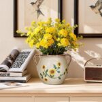 BUYMAX 6 Inch Vintage Ceramic Flower Pot with Relief Design & Handles, Indoor Pl... - Image 3