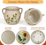 BUYMAX 6 Inch Vintage Ceramic Flower Pot with Relief Design & Handles, Indoor Pl... - Image 5