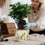 BUYMAX 6 Inch Vintage Ceramic Flower Pot with Relief Design & Handles, Indoor Pl... - Image 7
