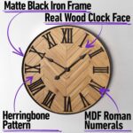 Large Wall Clock 24" Round - Silent Metal & Wood Large Farmhouse Wall Clock For ... - Image 3