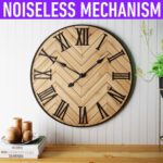 Large Wall Clock 24" Round - Silent Metal & Wood Large Farmhouse Wall Clock For ... - Image 4