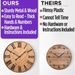 Large Wall Clock 24" Round - Silent Metal & Wood Large Farmhouse Wall Clock For ... - Image 6