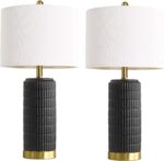 PoKat 25'' Black Ceramic Table Lamps Set of 2 with Gold Base for Bedroom Living ... - Image 10