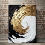 Abstract Black White Gold Canvas Wall Art Framed, Luxury Modern Wall Decor for L... - Image 3
