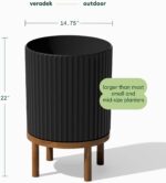 Veradek Demi Series Round Planter w/Stand for Porch/Patio | Durable Plastic-Ston... - Image 3