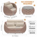 4 Piece Aluminum Patio Furniture: Hand Woven Rope Sofa - Modern Outdoor Sofa Sea... - Image 7
