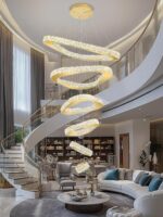Modern Crystal Chandeliers for High Ceiling 6 Ring Chandelier LED Gold Ceilings ... - Image 8