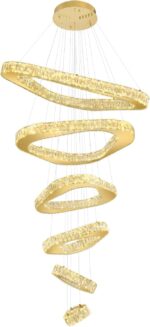 Modern Crystal Chandeliers for High Ceiling 6 Ring Chandelier LED Gold Ceilings ... - Image 9
