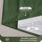 HOMEIDEAS 100% Blackout Olive Green Velvet Curtains, Thermal Insulated Luxury Vi... - Image 8