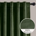 HOMEIDEAS 100% Blackout Olive Green Velvet Curtains, Thermal Insulated Luxury Vi... - Image 9