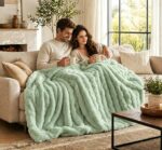 860GSM Bubble Textured Sage Green Faux Fur Throw Blanket 50"x60" - Ultra Soft Pl... - Image 5