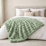860GSM Bubble Textured Sage Green Faux Fur Throw Blanket 50"x60" - Ultra Soft Pl... - Image 8