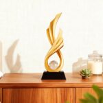 Modern Abstract Art Statue,Resin Ribbon Sculpture, Gold Wing - Shaped Decor with... - Image 6