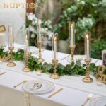 NUPTIO Gold Candlestick Holders Bulk: Set of 6 Tall Hurricane Glass Taper Candle... - Image 4