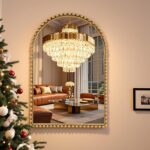 24x36 Inch Arched Wall Mirror with Bold Antique Gold Beaded Frame, Decorative Vi... - Image 3