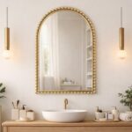 24x36 Inch Arched Wall Mirror with Bold Antique Gold Beaded Frame, Decorative Vi... - Image 5