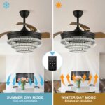 FRIXCHUR 42" Modern Crystal Chandelier Ceiling Fan with Retractable Blades LED L... - Image 4