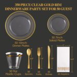 FOCUSLINE 350 Count Clear Dinnerware Set for 50 Guests- Clear Plastic Plates wit... - Image 6