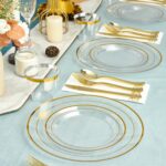 FOCUSLINE 350 Count Clear Dinnerware Set for 50 Guests- Clear Plastic Plates wit... - Image 7