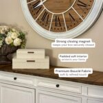 Set of 2 Ivory Bouclé Fabric Decorative Boxes with Wooden Handles, Modern Jewelr... - Image 3