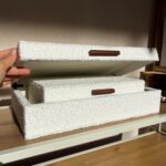 Set of 2 Ivory Bouclé Fabric Decorative Boxes with Wooden Handles, Modern Jewelr... - Image 5