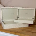 Set of 2 Ivory Bouclé Fabric Decorative Boxes with Wooden Handles, Modern Jewelr... - Image 6