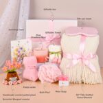 Birthday Gifts for Women, Knitted Tassel Throw Blanket Pink Gift Basket with Han... - Image 3