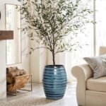 LuxenHome 17.5" Tall Ceramic Planter Pot for Indoor Outdoor Plants with Ribbed T... - Image 5