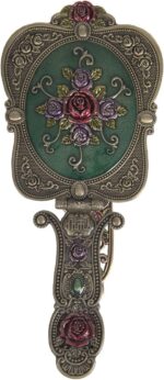 Nerien Vintage Metal Handheld Makeup Mirror with Comb - Russian Style Embossed R... - Image 3