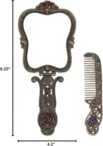 Nerien Vintage Metal Handheld Makeup Mirror with Comb - Russian Style Embossed R... - Image 7