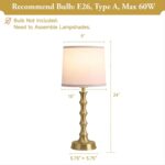 EUO 24" Gold Table Lamps Set of 2 with White Linen Shade, Modern Slim Nightstand... - Image 3