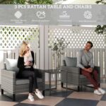 Outsunny 3 Pieces Patio Furniture Set, Wicker Conversation Bistro Set with 4 Sof... - Image 4