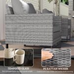 Outsunny 3 Pieces Patio Furniture Set, Wicker Conversation Bistro Set with 4 Sof... - Image 6