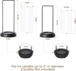Modern Black Metal & Wood Hurricane Candle Holder Set of 2 Boho Farmhouse Glass ... - Image 4
